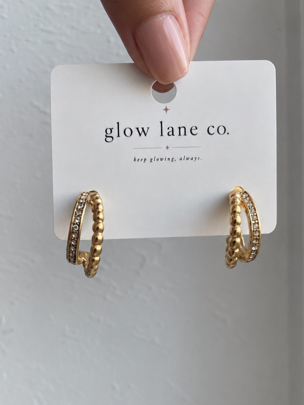 18k Gold Plated Double Hoop Earrings | White Crystal Pavé | Hypoallergenic